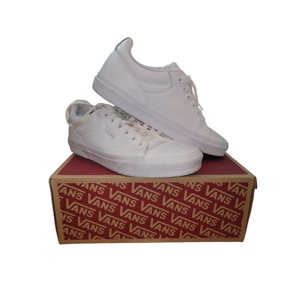 Vans Court Leather Casual Sneakers All White Low Top Minimalist Shoes